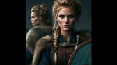 Astrid Erbiort, a Viking warrior woman with strong facial features, full lips, a straight and prominent nose, deep blue or green eyes, blonde or light brown hair styled in a high bun or complex braids, wearing simp  a RAVEN png